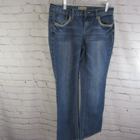 Earl Jean Blue Denim Embroidered Jeans Women's Size 28 x 27 Pre-Owned - Picture 12 of 14